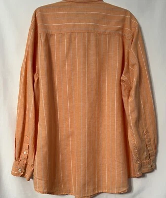 IZOD Men’s Long Sleeve Button Down Linen Blend Orange Stripe Size XL Pre-Owned - Image 1 of 4