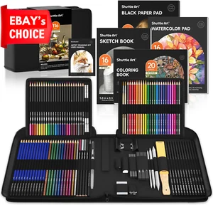 116PCS Sketching Drawing Pencil Set with 4 Pads Graphite Coloring Art Kit - Picture 1 of 12