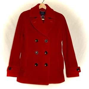 Lands’ End Red Double-Breasted Notched Lapel Pea Coat Womens Size 6 - 90s Style - Picture 1 of 20