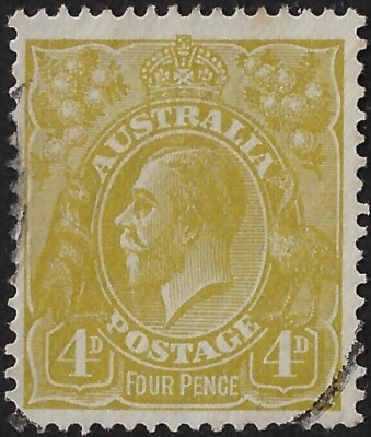 Austrália 1929 KGV 4d. azeitona. wmk AcrA, SG 102/Scott 73, perf. 13 1/2 x 1 (a4721 - Imagem 1 de 2