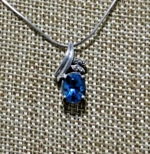 Vintage Pendant Sterling Silver Blue Oval Gemstone Marcasites C14 - Picture 1 of 5