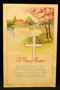 A HAPPY EASTER COTTAGE SCENE POSTMARKED 1927 - Picture 1 of 2