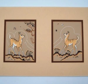 Navajo Drucke Robert Chee Rehkitz Nest Schmetterling Doppel Diptychon MCM mattiert - Bild 1 von 5