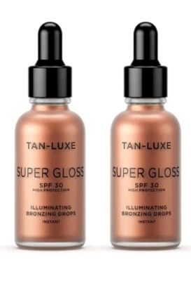 2 x TAN-LUXE SUPER GLOSS SPF 30 Illuminating Bronzing Instant Drops 30ml