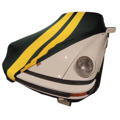 Indoor car cover fits Porsche 911 Turbo (930) bespoke Green with yellow strip... Foto 1 de 4