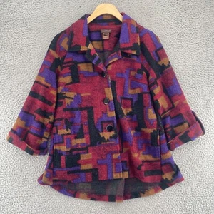 Abrigo Múltiples Mujer Pequeño Borgoña Multi Abstracto Mezcla Lana Botón Manga 3/4 - Imagen 1 de 11
