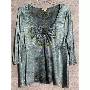 One World Womens Plus 2X Top Embellished Beads Whimsigoth Y2K Boho Witchy - Picture 1 of 8