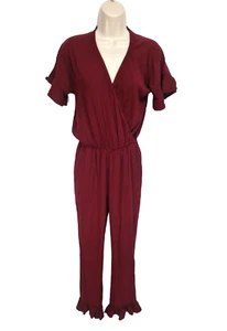 michael Stars Womens Jumpsuit Sz XS Burgundy V-Neck Short SLV Elastic Waist 181P - Picture 1 of 6
