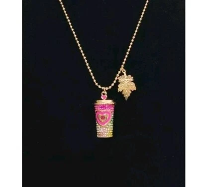 Colar corrente bola medalhão pedras ombré tom dourado copo de café Betsey Johnson novo com etiquetas - Imagem 1 de 4