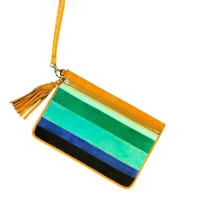 Cartera clutch de gamuza y lino azul fósil Foto 1 de 4