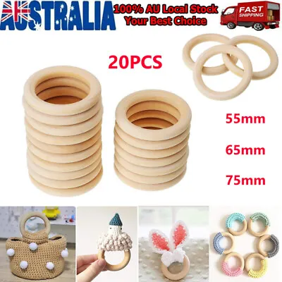 20pcswood Rings For Crafts /lot Wood Rings Round 55-65mm Unfinished Wooden • 11.99$