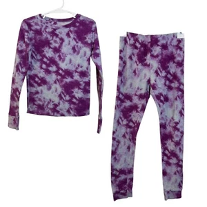 Cat & Jack Pajama Loungewear Set Girls Size 6 Tie Dye Purple Gray Waffle Knit - Picture 1 of 12
