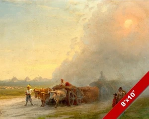 RUSSIAN CHUMAK FARMERS OX CART & BURNING FIELDS PAINTING ART REAL CANVAS PRINT - Picture 1 of 1