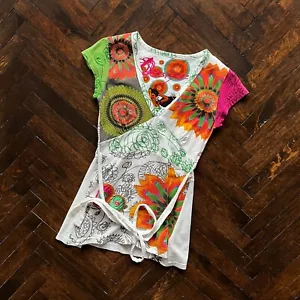 Camicia donna Desigual scollo a V stampata multicolore manica corta carina taglia XS/S - Foto 1 di 10