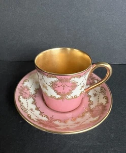 Antike rosa Royal Doulton Demitasse Tasse & Untertasse Gold - Bild 1 von 11