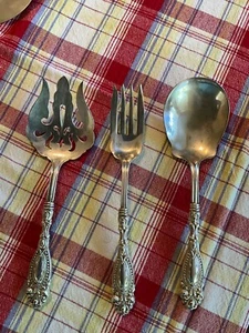 Frank Whiting Sterling Salad Set & Meat Fork (3 Pieces) Pattern S17 Heart Motif - Picture 1 of 9