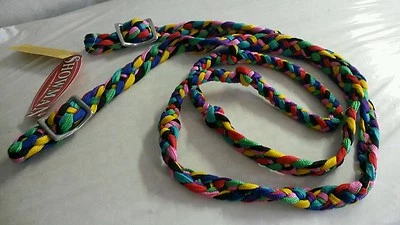 Showman 92" Multi-Color Braided Nylon Contest Rein Barrel Racing Reins NEW TACK Foto 1 de 2