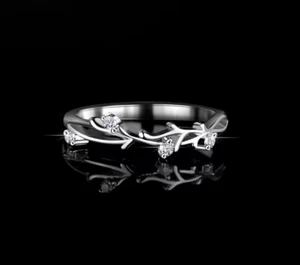 Elegant 18K 925 Sterling Silver Round Cut Moissanite Leaf Ring - Picture 1 of 3