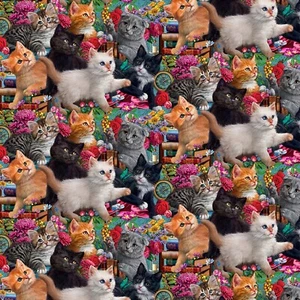 BTHY Madame Victoria's elegante Katzen Kätzchen Baumwollstoff Meterware - Bild 1 von 1