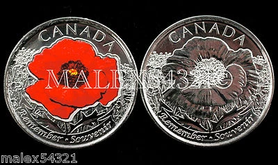 🇨🇦​ CANADA 2015 REMEMBRANCE DAY "POPPY" 25 CENTS SET UNCIRCULATED (2 COINS) Foto 1 de 2