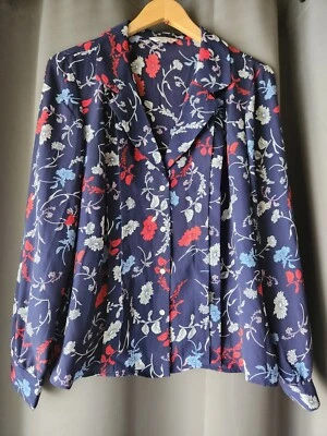 Новый без ЯРЛЫКОВ Nanette Lepore женщин темно-синий цветочный блузка верхний длинным рукавом карьера большой - Изображение 1 из 4