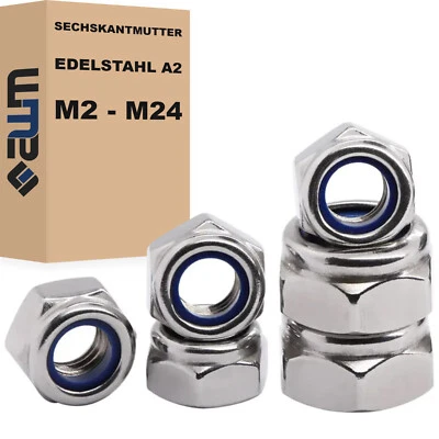 Sechskantmuttern Sicherungsmutter DIN 985 Edelstahl V2A Selbstsichernde Muttern - Bild 1 von 4