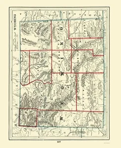 Mapa histórico del estado - Wyoming - Rathbun 1893 - 23 x 28,08 - Arte de pared vintage - Imagen 1 de 20