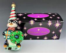 Christopher Radko Penguin w Candy Swirl Hat Blown Glass Xmas Tree Ornament w Box