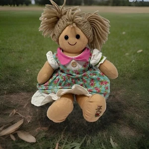 My Doll Italy Hand Made Cotton Rag Doll Green Floral Dress 13" Plush Stuffed Toy - Picture 1 of 24
