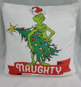 Dr Seuss Grinch Naughty Nice Buon Grinchmas Cuscino Lancio Natale 20" x 20  - Foto 1 di 10
