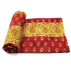 Vintage Kantha Quilt Indian Cotton Bedspread Traditional Bedding Throw - Picture 1 of 6