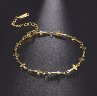 Pulsera de cadena de eslabones cruzados de oro, plata o oro rosa de moda 103 Foto 1 de 4