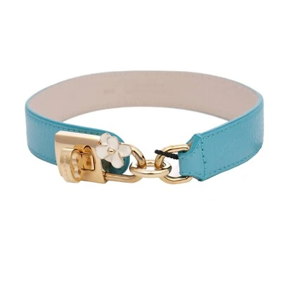 DOLCE & GABBANA Leder DG Blume Schloss Anhänger Armband Gold Blau S Small 13123 - Bild 1 von 4