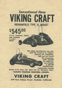 Anuncio enano de 1/4 vintage y raro Viking Craft Indianápolis tipo cuarto - Imagen 1 de 1