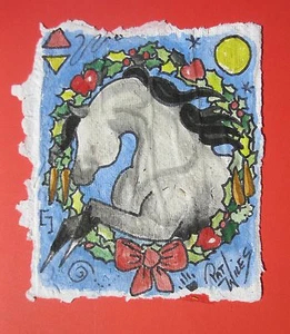 Felskunst Weihnachten Araber Ponys Pat Wiles Original Aquarell Pferd Pferde - Bild 1 von 1