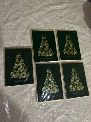 PAPYRUS Lot Of 5 Christmas Velvet Cards  Sparkle Embellished Stones Pretty Tree - Image 1 of 4