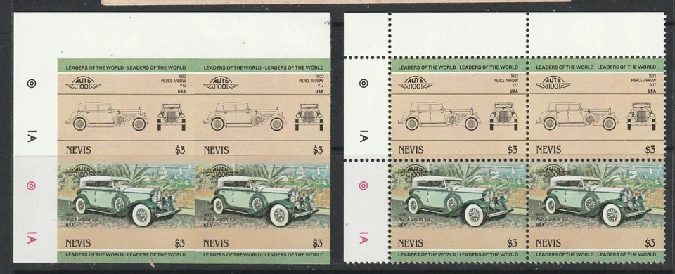 (A318) Nevis - Leaders of The World $3 Cars IMPERFORATED Block of 4 Mint - Image 1 of 1
