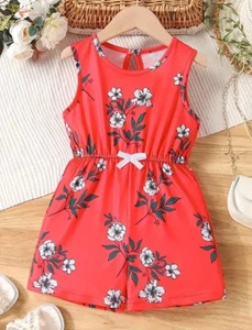 Girls Floral Tank Romper Red Size 7-8 Y - Picture 1 of 6