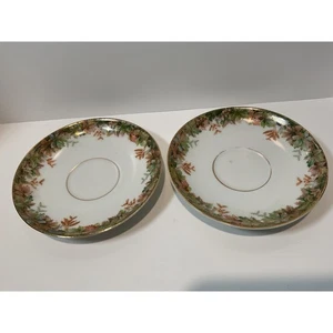 Vintage deutsche Porzellan Untertassen 2er Set Herbstblatt vergoldete Borte - Bild 1 von 6