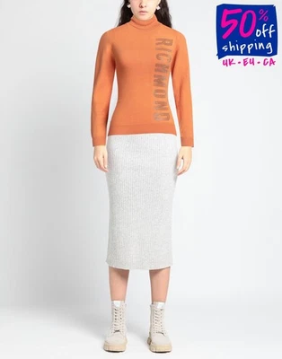 RRP €260 JOHN RICHMOND Jumper Size S Orange Lightweight Studs Logo Roll Neck - Image 1 of 4