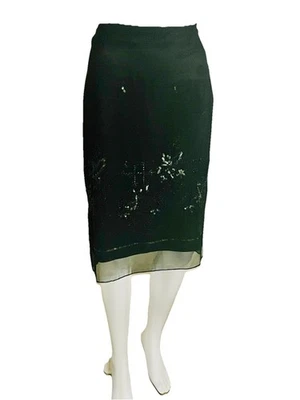 Tahari Size 6P Skirt Beaded Black Semi Sheer Overlay Knee Length Evening $148 - Image 1 of 4