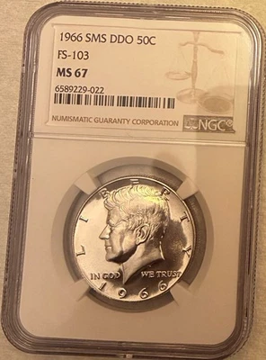 1966 SMS Kennedy Mint Error Variety DDO FS-103 NGC MS67 Beautiful Silver  - Image 1 of 2