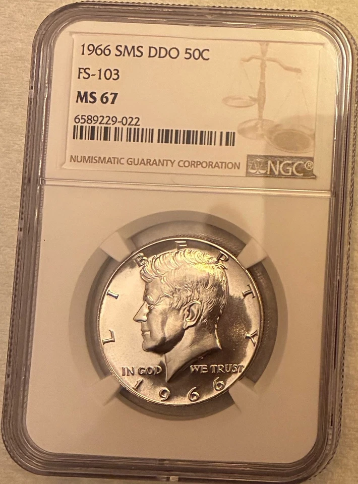 1966 SMS Kennedy Mint Error Variety DDO FS-103 NGC MS67 Beautiful Silver  - Image 1 of 2