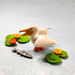 Playmobil Pellicano + Pesce Giglio Pads Fauna Selvatica Uccellino A26 - Foto 1 di 2