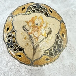 Vintage Messing Orientalische Schmuckdose Iris Blumendekor Indien Cloisonné Emaille - Bild 1 von 11