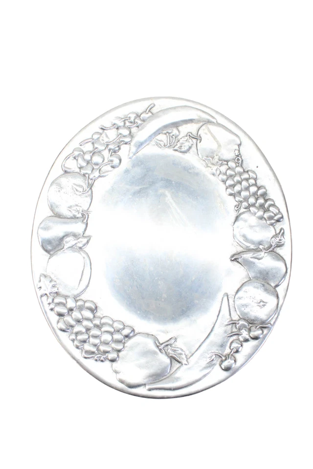 Wilton Armetale Metal Harvest Fruit Motif Oval Serving Platter Tray Silver 14"L - Image 1 of 4