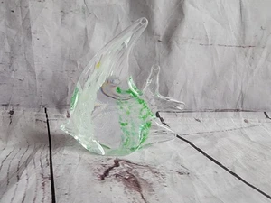 Paperweight Green White Angel Fish Glass Figurine Murano Style Hand Blown - Picture 1 of 3