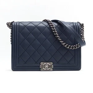 CHANEL MATELASSE Boy Chanel 30 Chain Navy Wild Stitch Chain A92193 #003 - Picture 1 of 10
