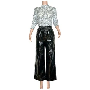 NWT MAEVE x ANTHROPOLOGIE Faux Patent Leather Sporty Wide Leg Pants, Black, XS - Picture 1 of 7