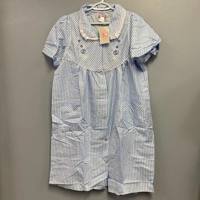 Camisón Lati Fashion Bata Grande Seersucker Azul Guinga Frontal A Presión Nuevo con Etiquetas Foto 1 de 4